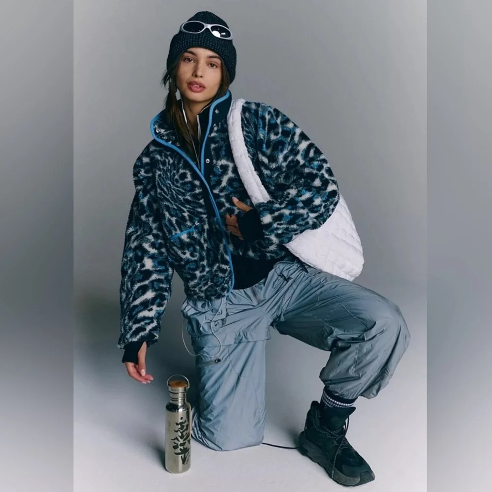 Free People Movement Hit the Slopes Snow Leopard Printed Fleece Jacket | XL NWT